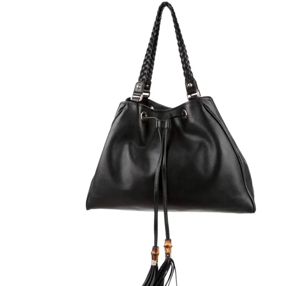 Gucci Black Leather Drawstring Hobo with Braided Handles - Picture 6 of 10